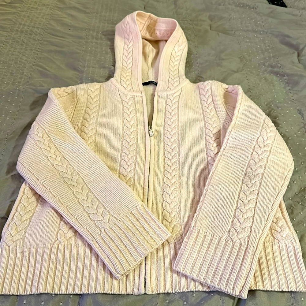 J. Crew Cream Wool Cable Knit Hooded Cardigan